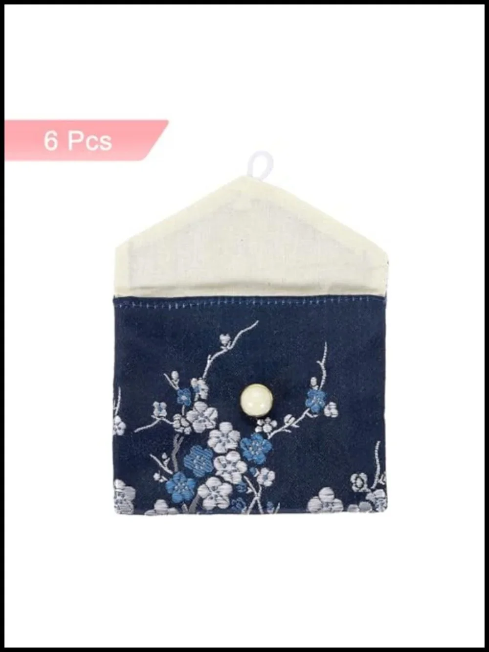 Set of 6 Silk Jewelry Pouches, Satin Flap Button Organizer, Travel Bag
